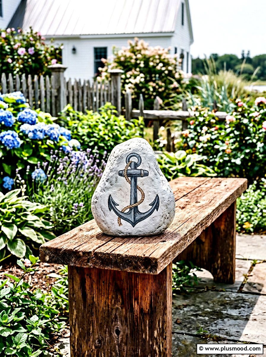 Rustic Nautical Anchor - 25 painted rock ideas with beach theme