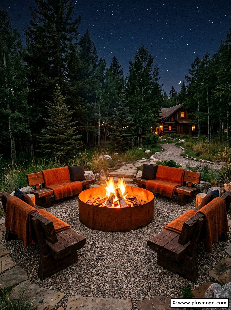 Rustic Orange And Brown Fire Pit Zone - 25 small backyard ideas with color scheme