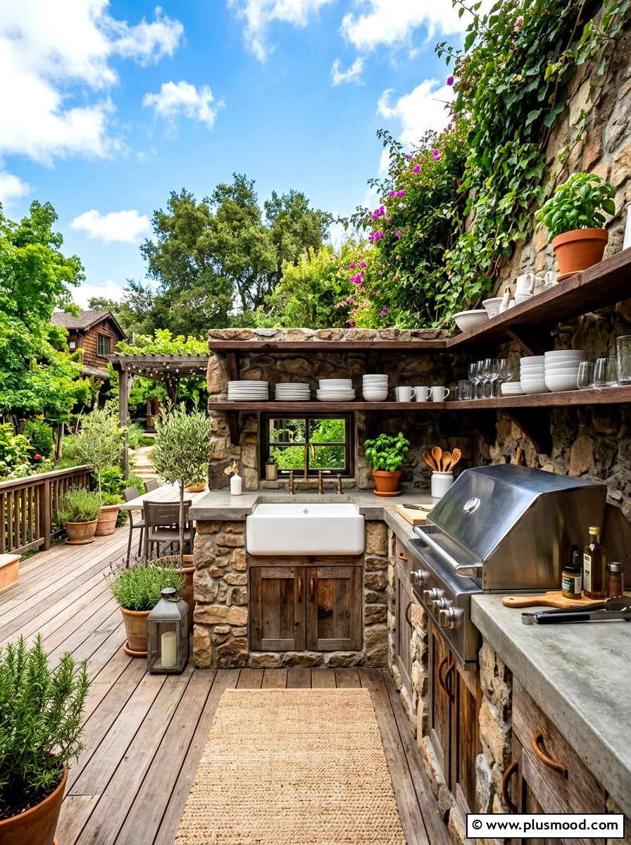 Rustic Outdoor Kitchen - 25 summer backyard farmhouse ideas