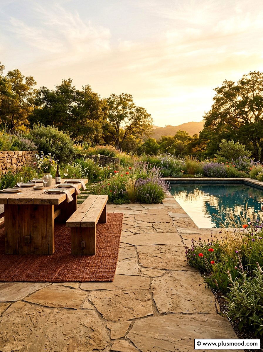 Rustic Pool Patio Stone - 25 pool landscaping ideas with outdoor rug