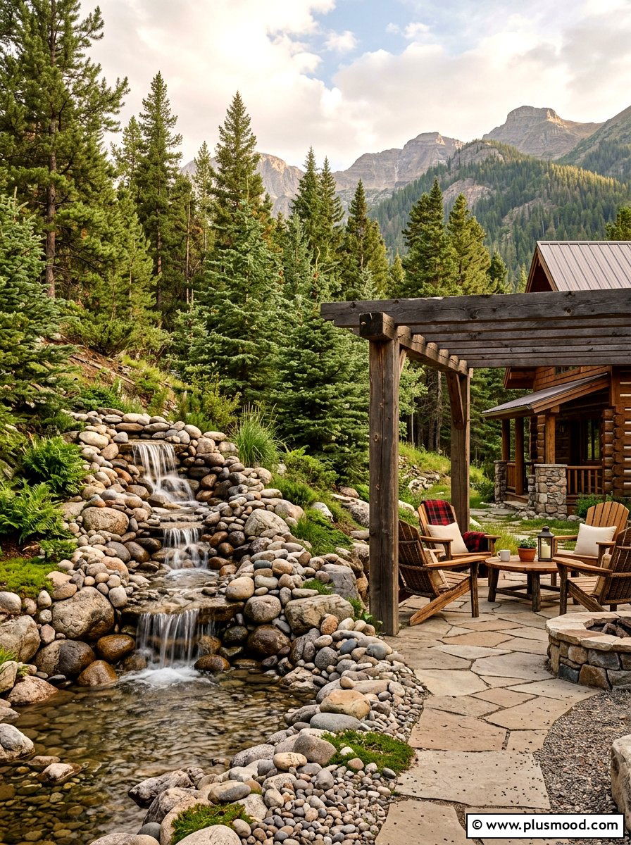 Rustic River Rock Waterfall - 25 pool landscaping ideas with waterfalls