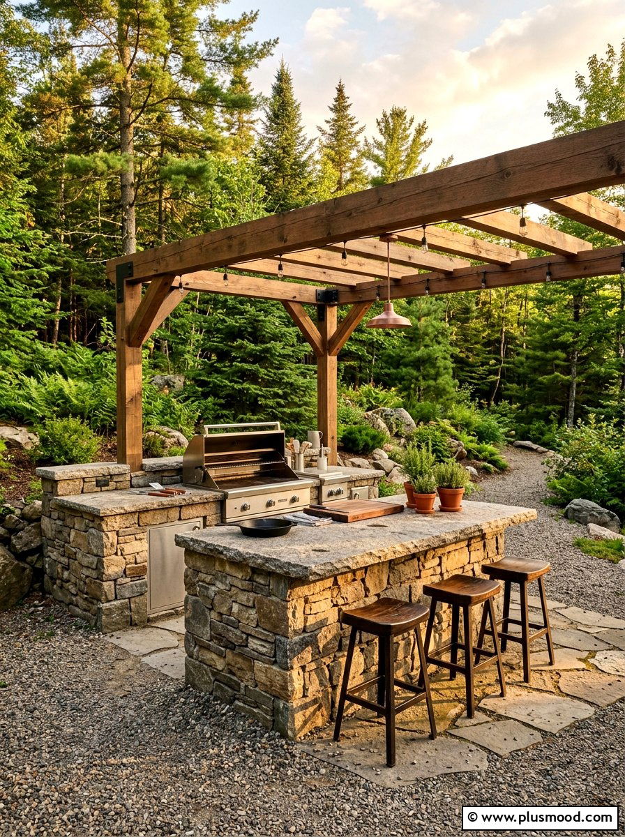 Rustic Stone Island Kitchen - 25 summer backyard outdoor kitchen ideas