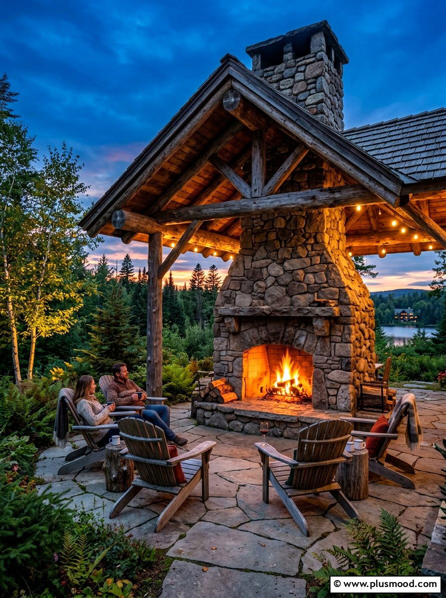 Rustic Stone Patio Fireplace - 25 summer covered patio ideas