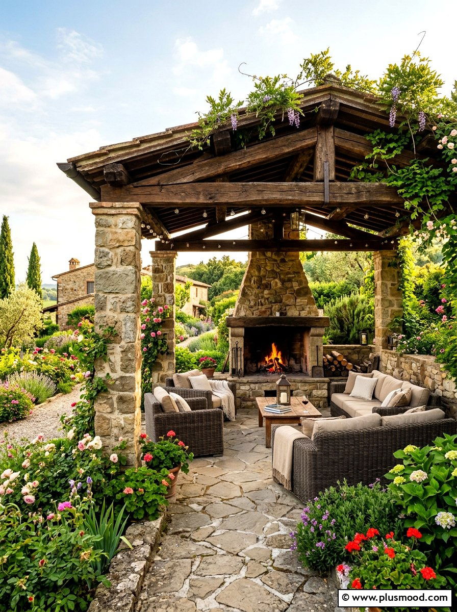 Rustic Stone Pillar Pergola - 25 summer patio pergola ideas
