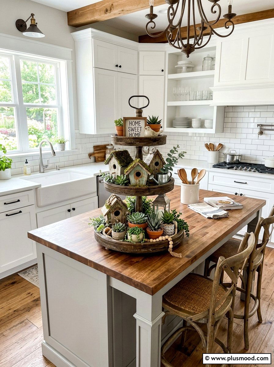 Rustic Tiered Tray - 25 summer farmhouse kitchen decor ideas