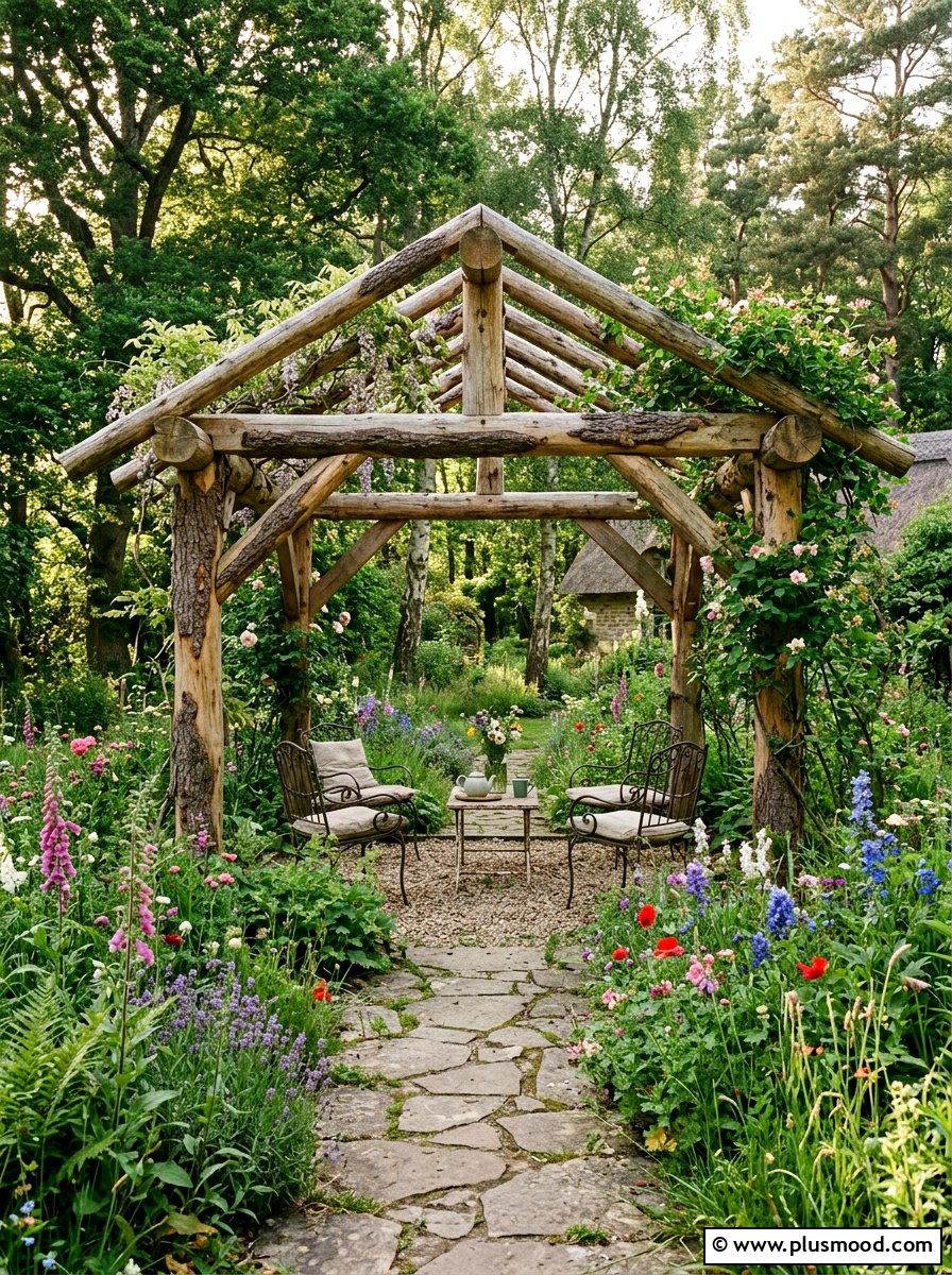 Rustic Timber Pergola - 25 small backyard ideas with pergola