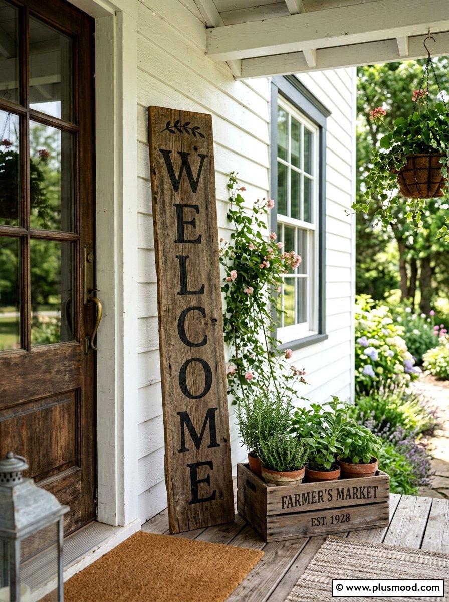 Rustic Welcome Sign - 25 summer rustic front porch ideas