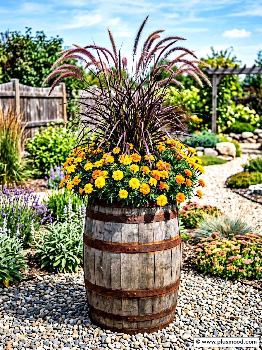 Rustic Whiskey Barrel Flowers - 25 best summer planter ideas