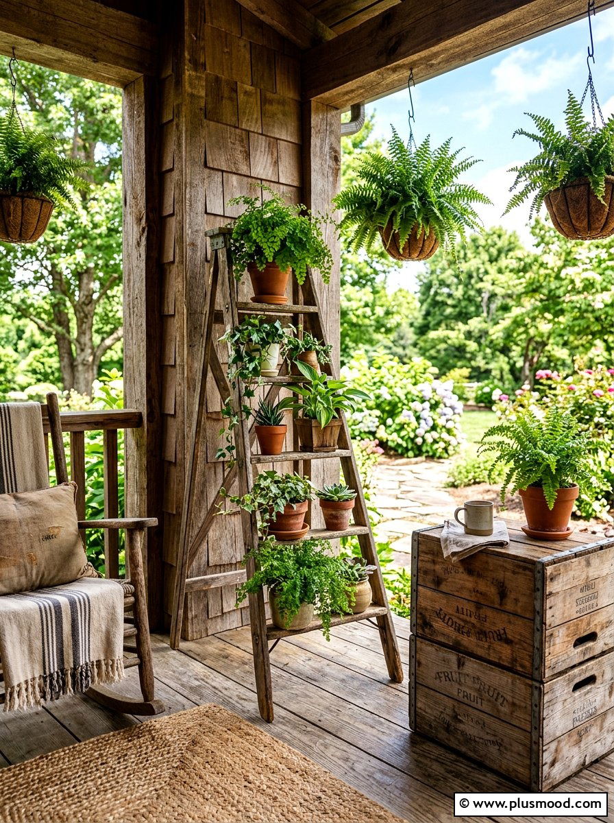 Rustic Wood Accents - 25 summer front porch ideas on a budget