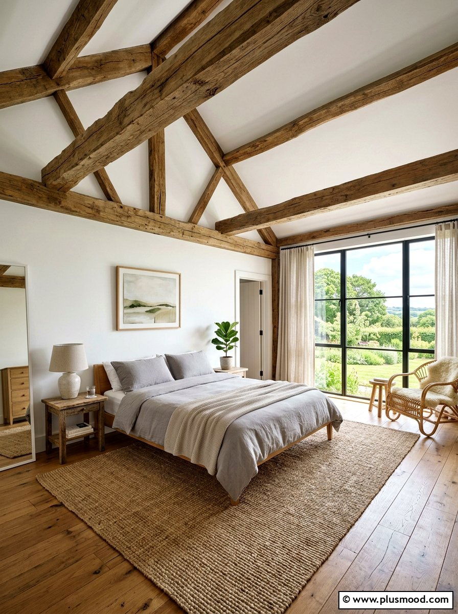 Rustic Wood Beam Bedroom - 25 farmhouse summer bedroom ideas