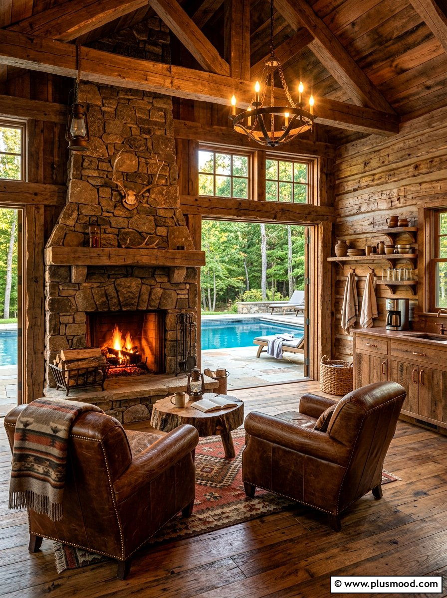 Rustic Wood Cabin Pool House - 25 summer pool house decor ideas
