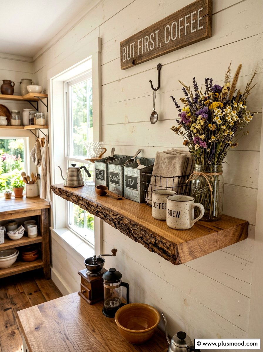 Rustic Wood Coffee Bar - 25 summer coffee bar decor ideas