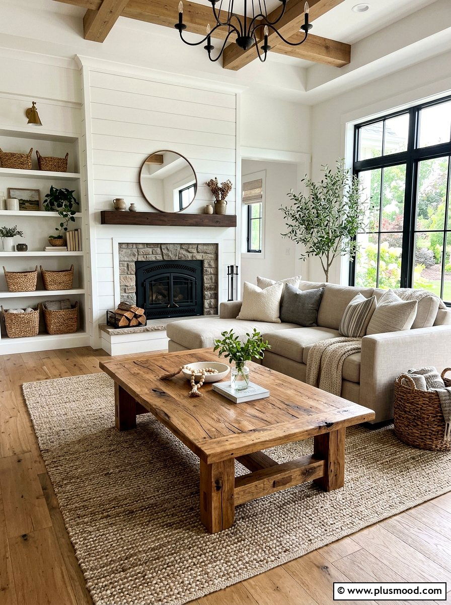 Rustic Wood Coffee Table - 25 farmhouse summer living room ideas