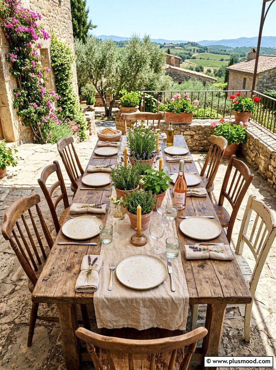 Rustic Wood Dining Table - 25 summer Mediterranean patio ideas
