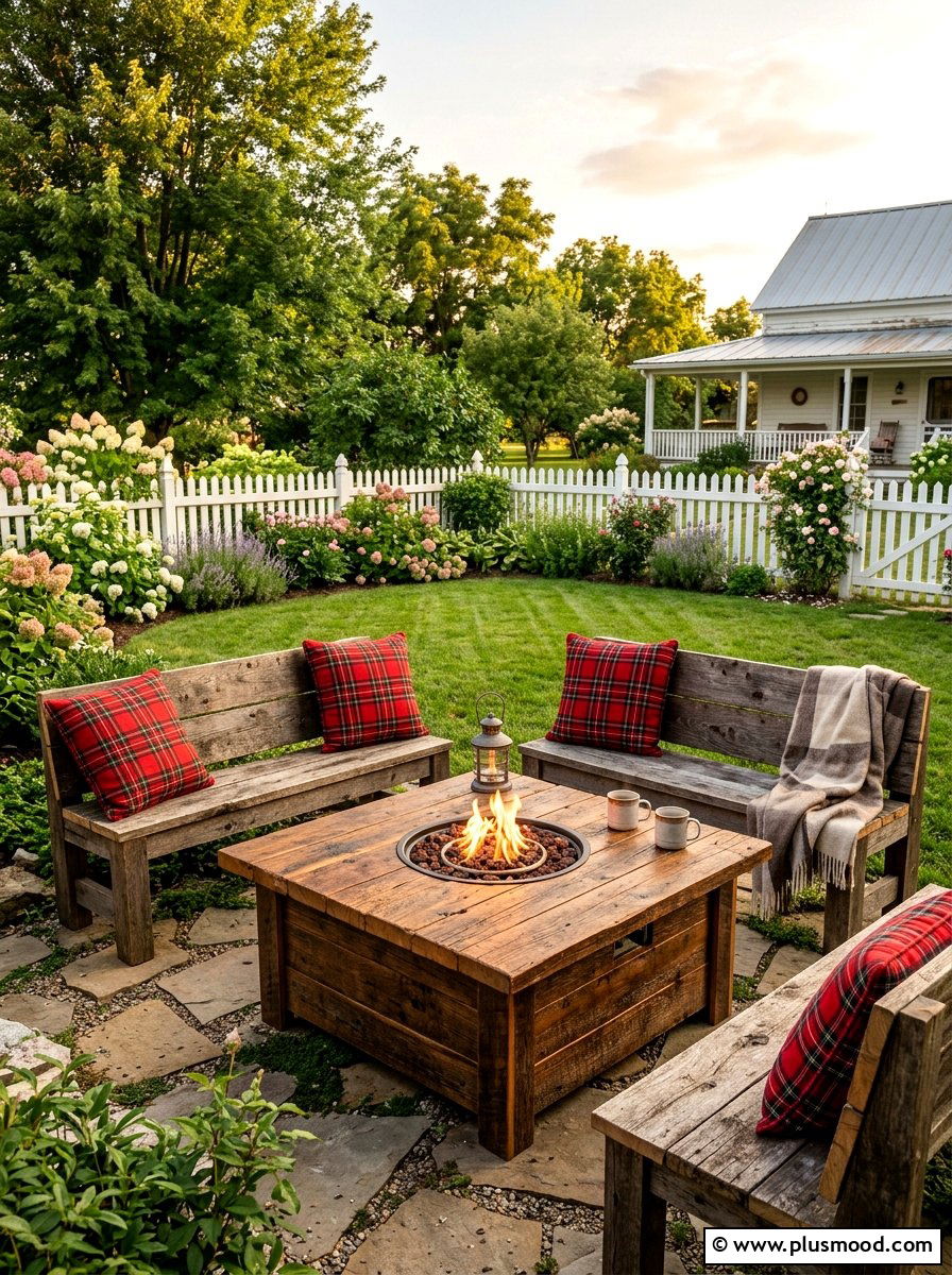 Rustic Wood Fire Table Farmhouse - 25 small backyard ideas with fire table