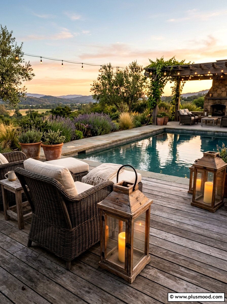 Rustic Wood Lanterns On Pool Patio - 25 pool landscaping ideas with lanterns