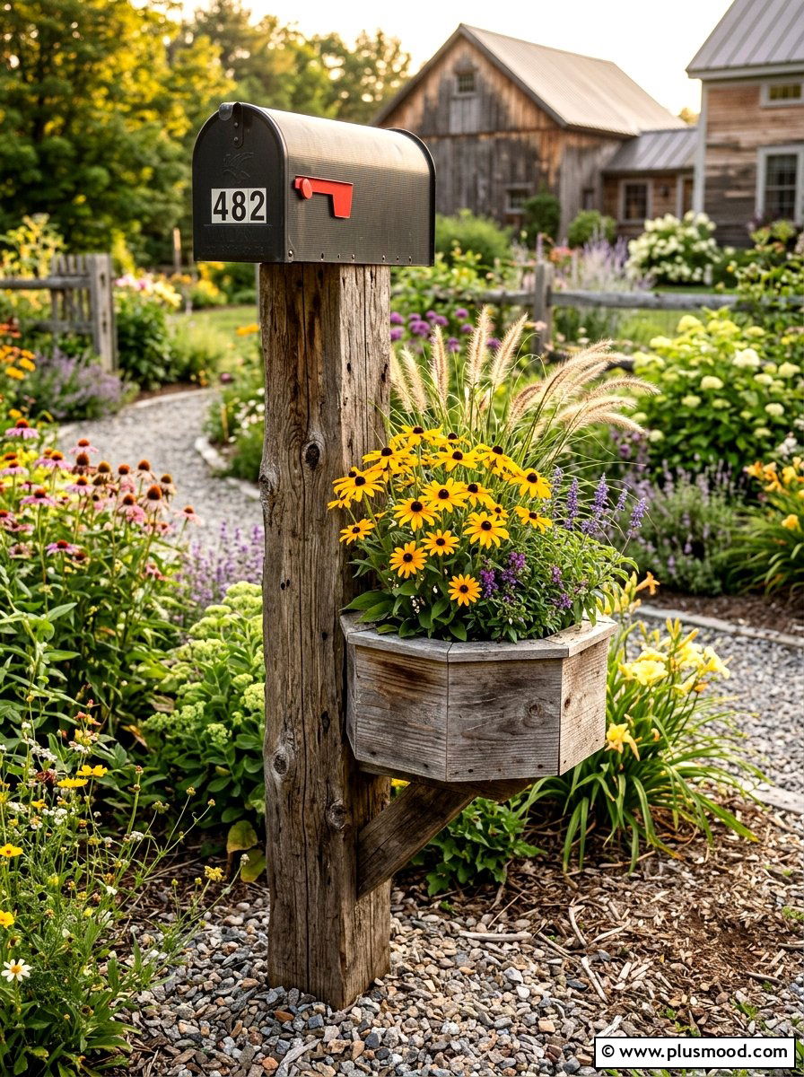 Rustic Wood Mailbox Base - 25 summer mailbox planter ideas