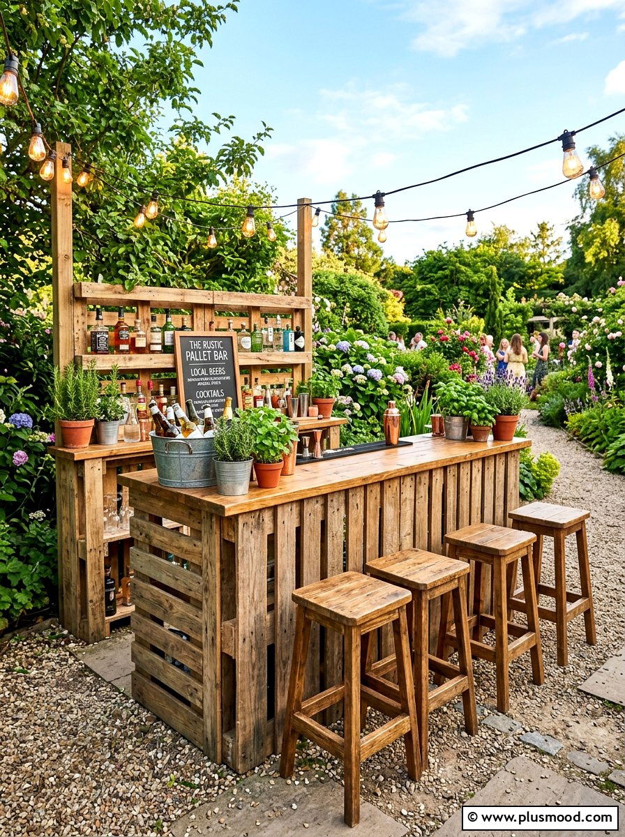 Rustic Wood Pallet Bar - 25 summer patio bar ideas