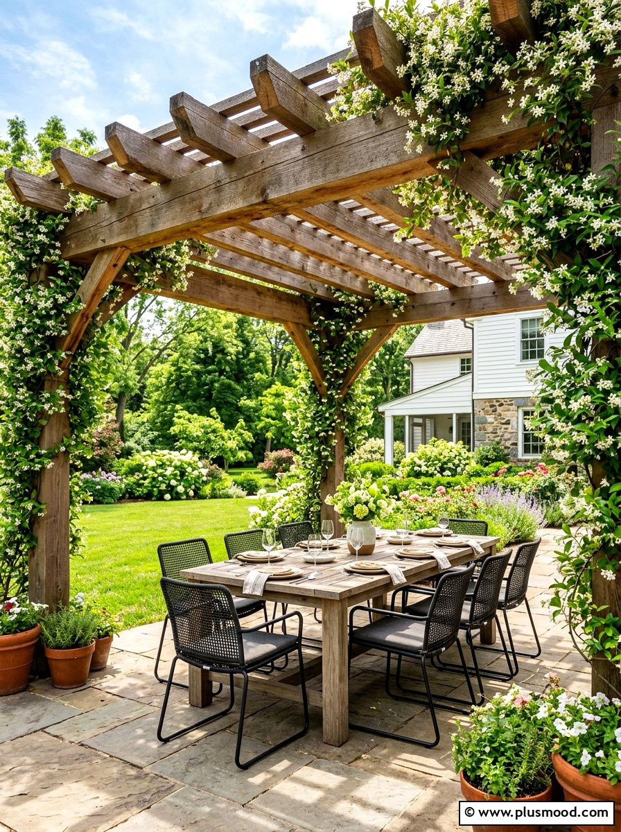 Rustic Wood Pergola - 25 summer backyard farmhouse ideas