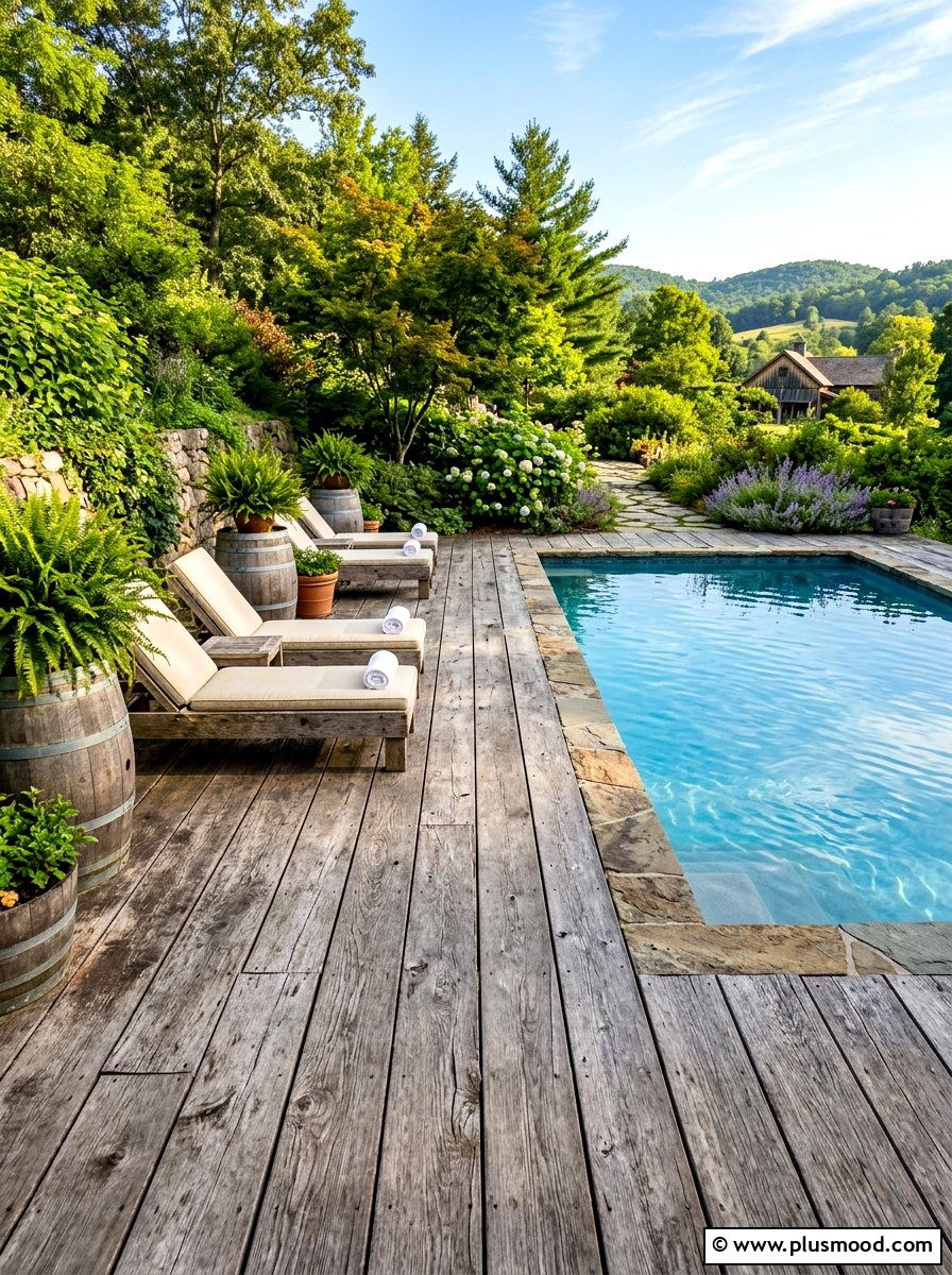 Rustic Wood Pool Deck - 25 summer farmhouse pool area ideas