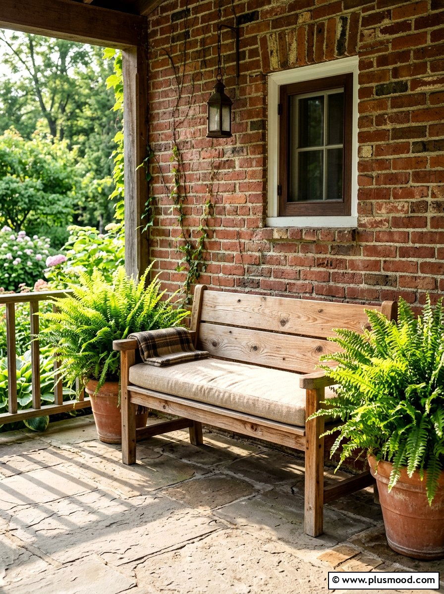 Rustic Wood Porch Bench - 25 summer front porch entryway ideas