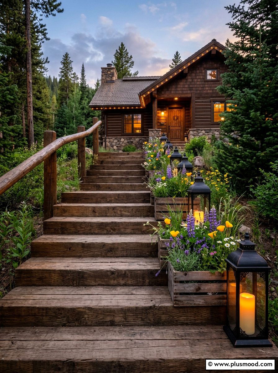 Rustic Wood Step - 25 summer front steps ideas for summer
