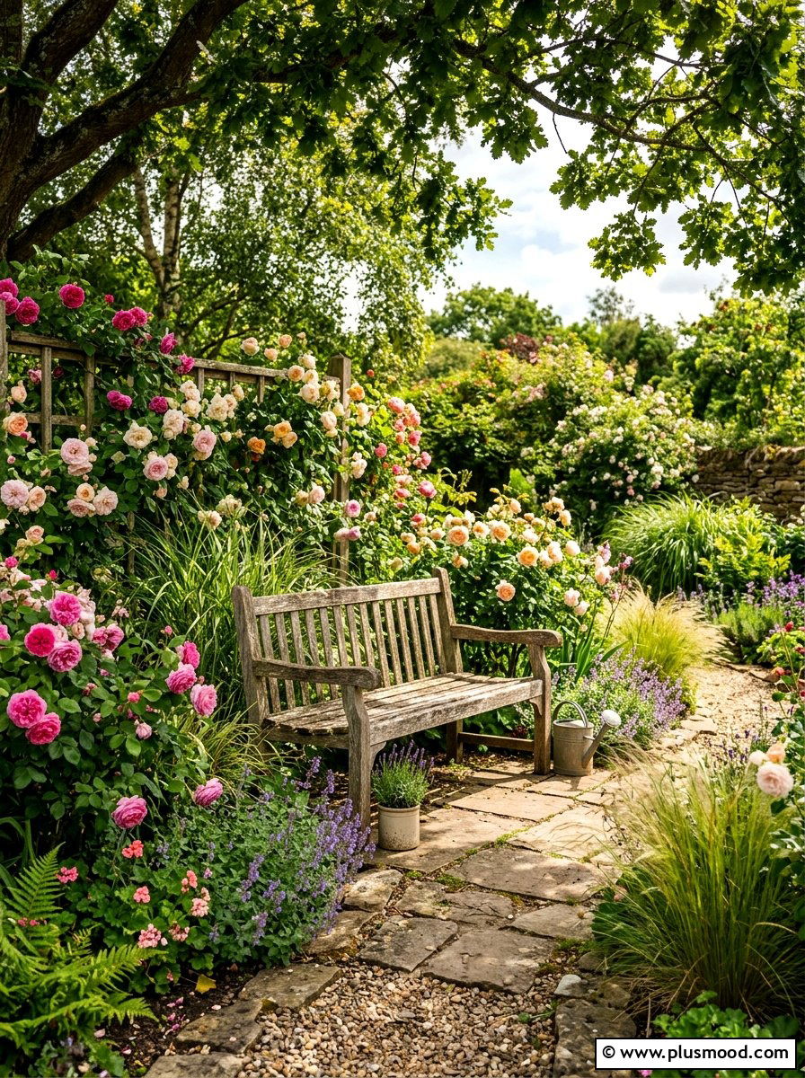 Rustic Wooden Bench Garden - 25 summer farmhouse garden ideas