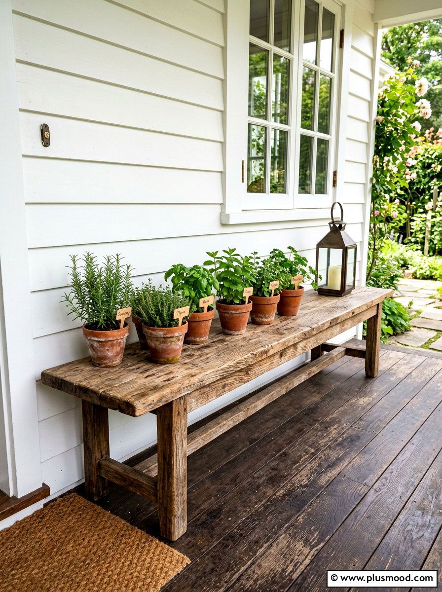 Rustic Wooden Bench - 25 late summer front porch ideas