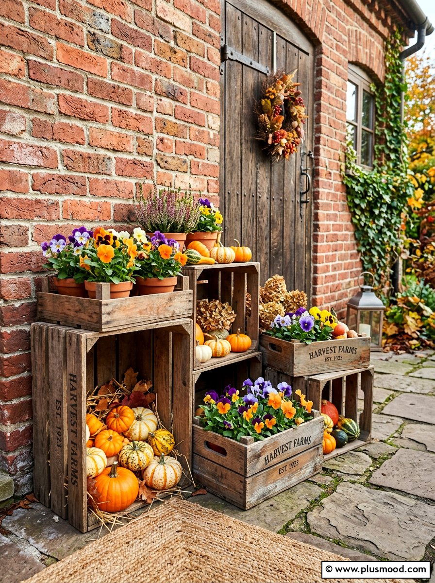 Rustic Wooden Crate Display - 25 summer to fall porch decor ideas