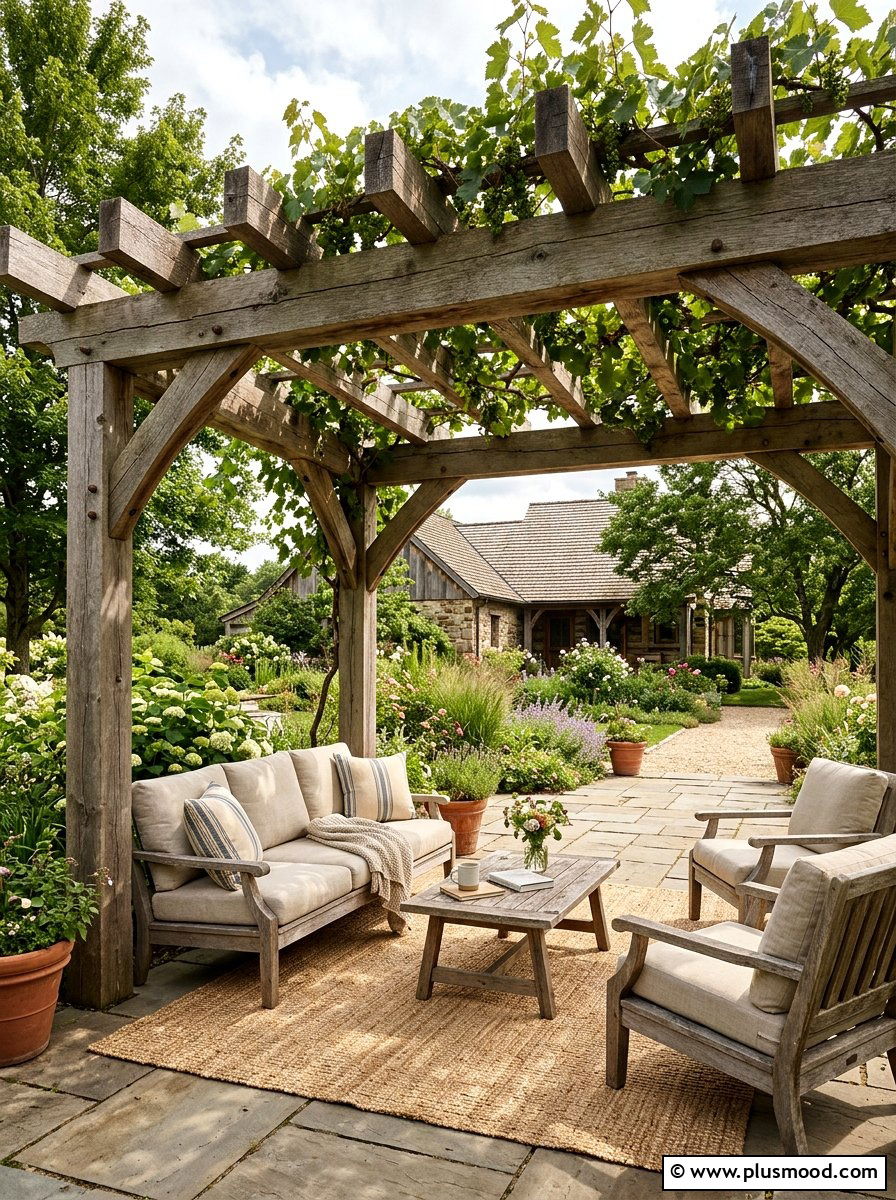Rustic Wooden Pergola - 25 small backyard ideas farmhouse style