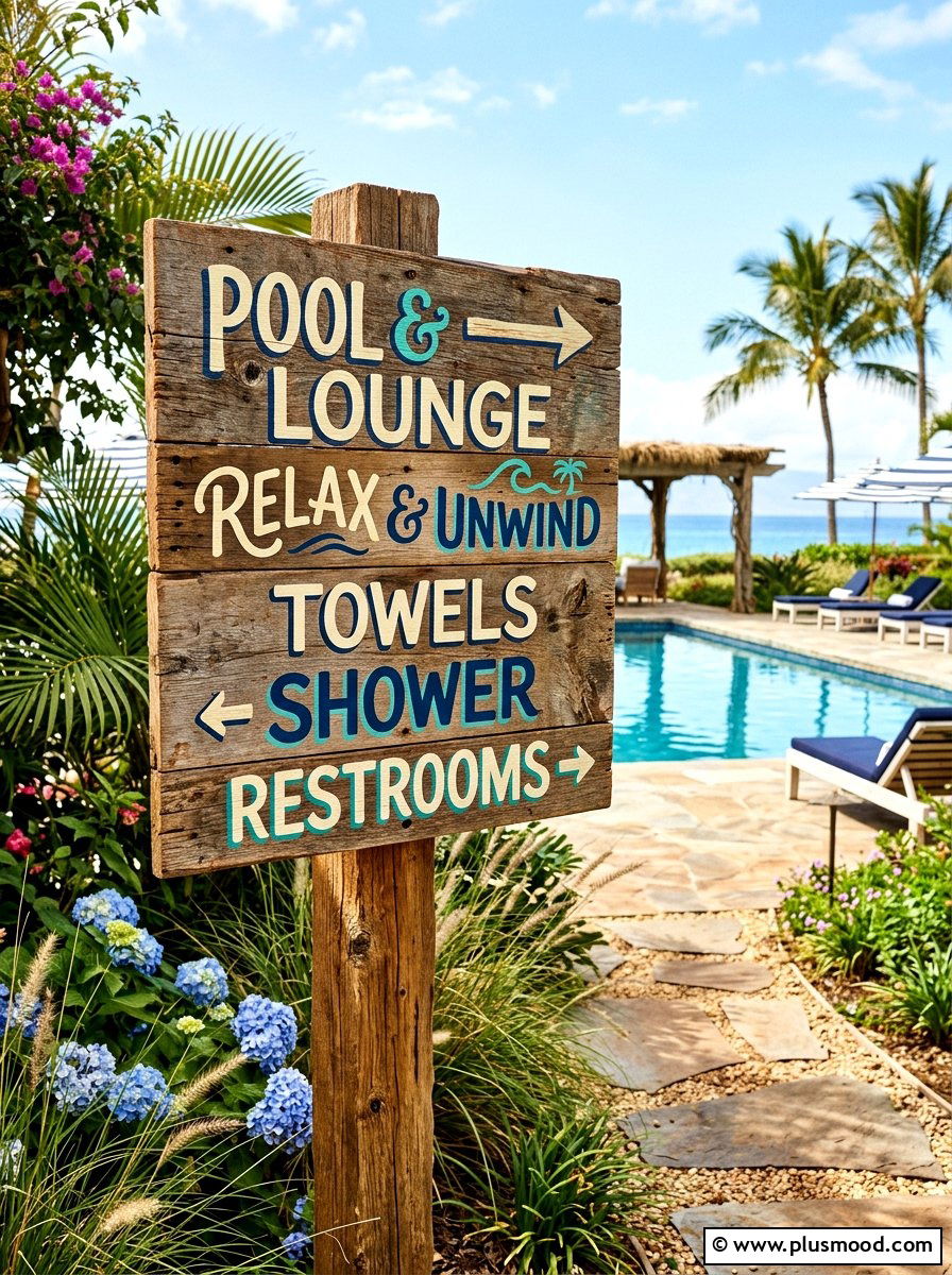 Rustic Wooden Pool Sign - 25 summer pool party decor ideas