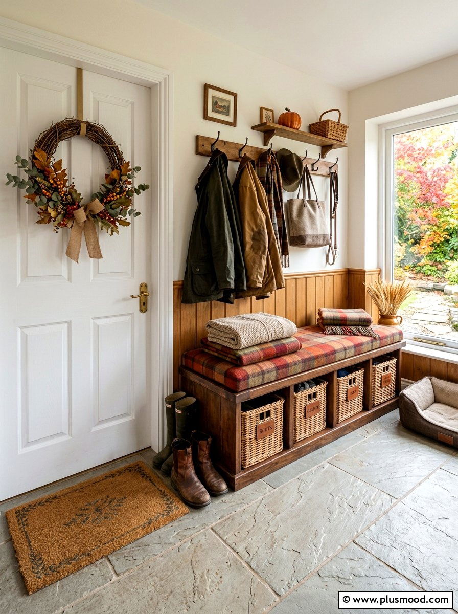 Rustic autumn mudroom design - 25 summer to fall transition decor ideas