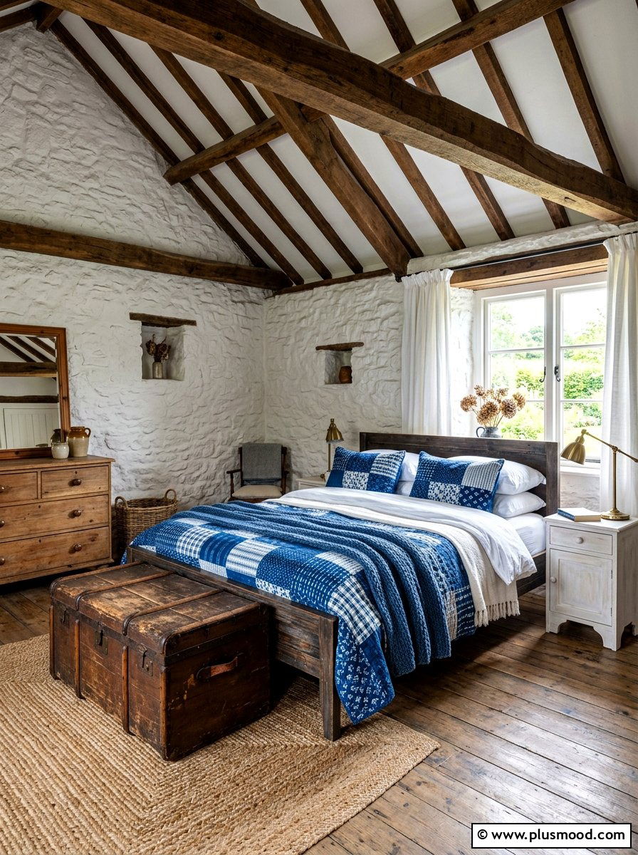 Rustic blue and white bedroom - 25 summer white and blue bedroom ideas