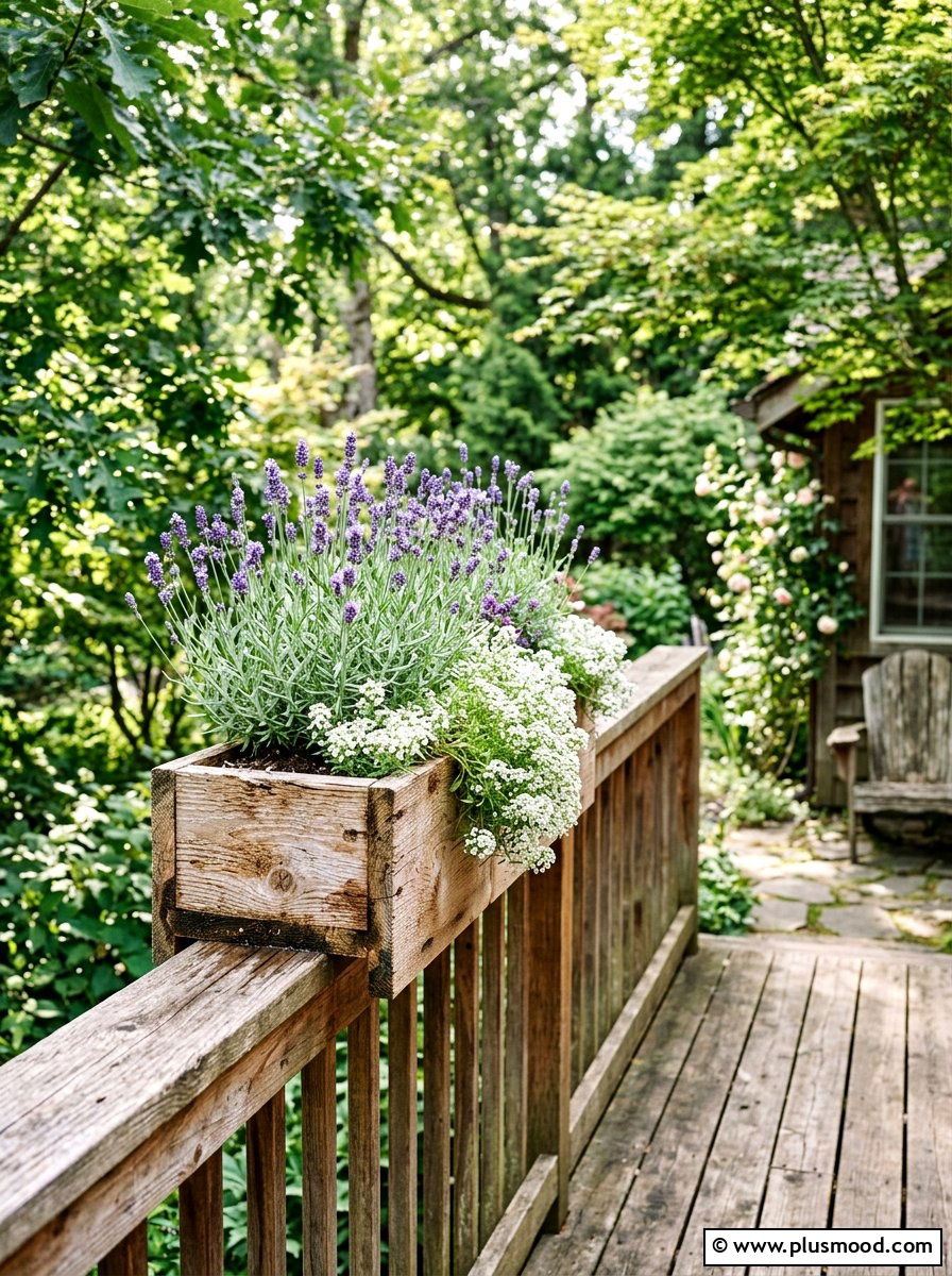 Rustic cedar railing planter - 25 summer railing planter ideas