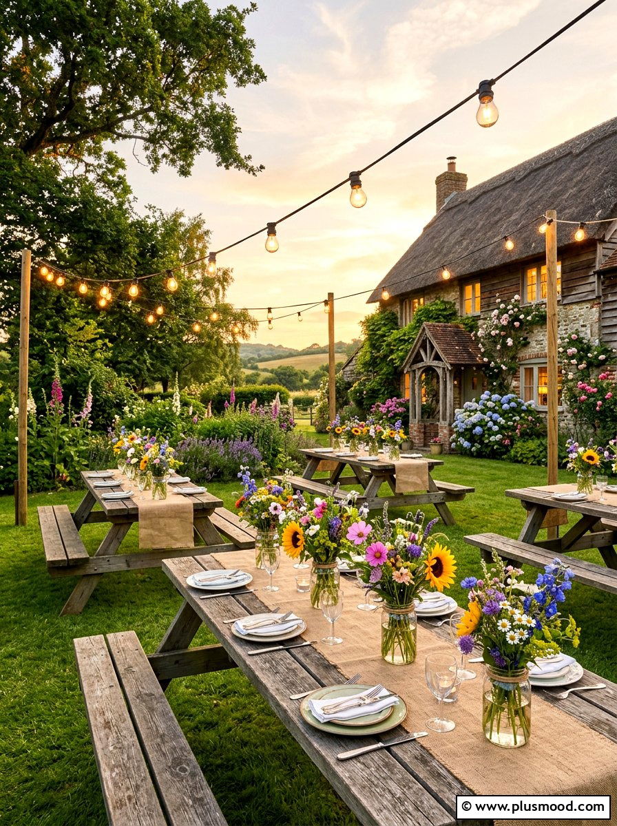 Rustic farmhouse garden setup - 25 summer garden party ideas