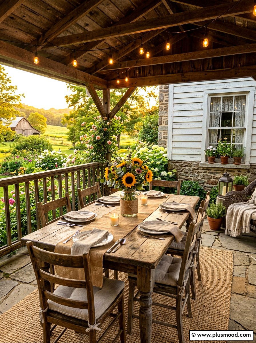Rustic farmhouse porch - 25 summer entertaining table ideas