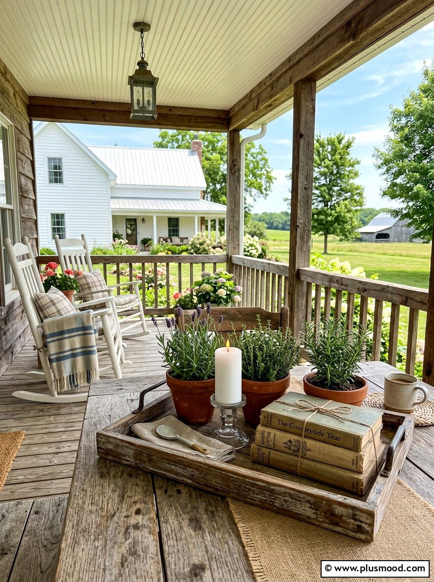 Rustic farmhouse wooden tray centerpiece 1 - 25 summer porch table decor ideas