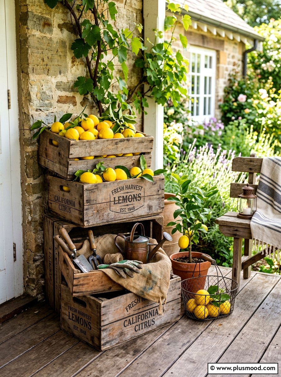 Rustic lemon crates - 25 summer front porch decor ideas with lemons