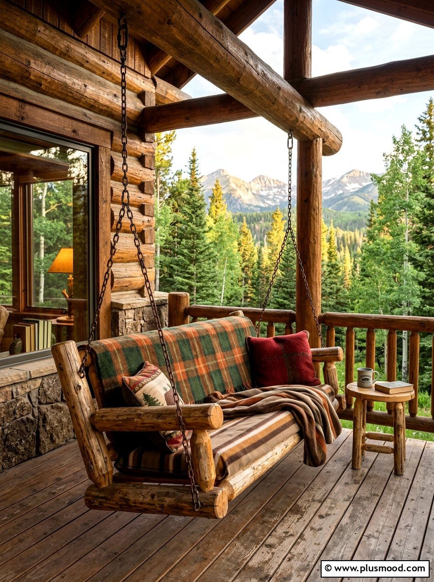 Rustic log porch swing - 25 summer porch swing curb appeal ideas