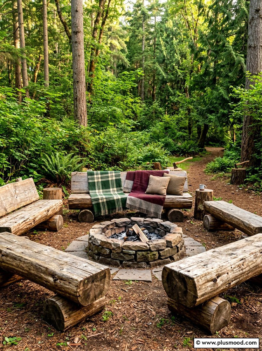 Rustic log seating arrangement - 25 summer backyard seating ideas for guests