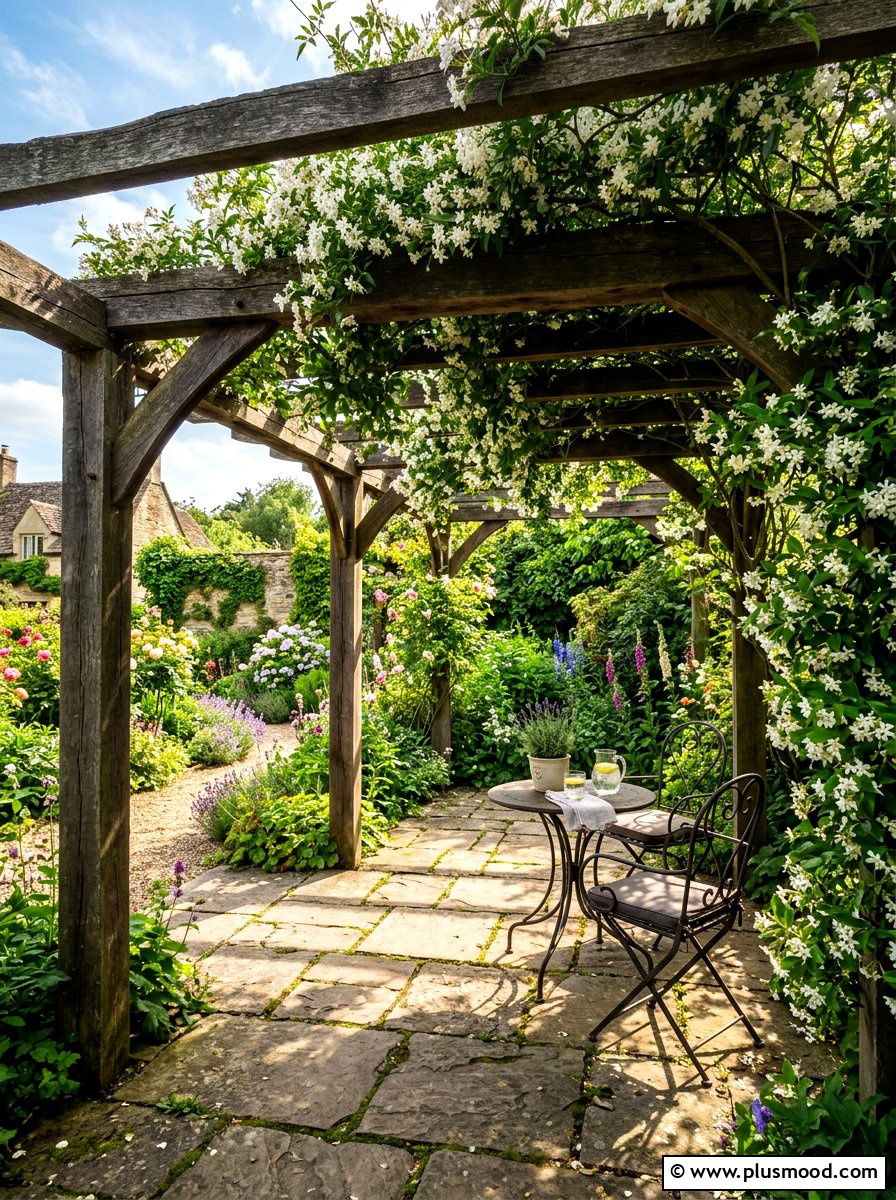 Rustic pergola with climbing vines - 25 summer rustic backyard ideas