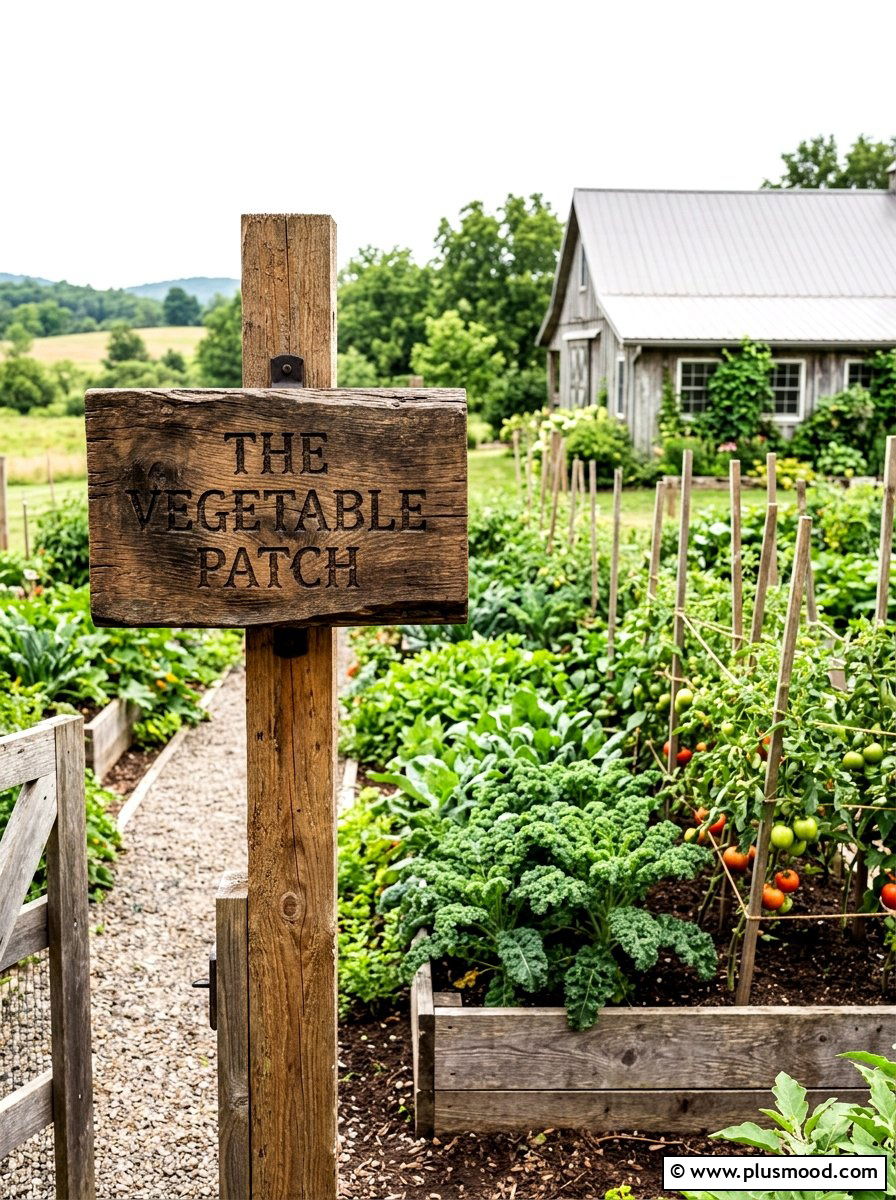 Rustic vegetable garden sign - 25 outdoor garden decor ideas with wood signs