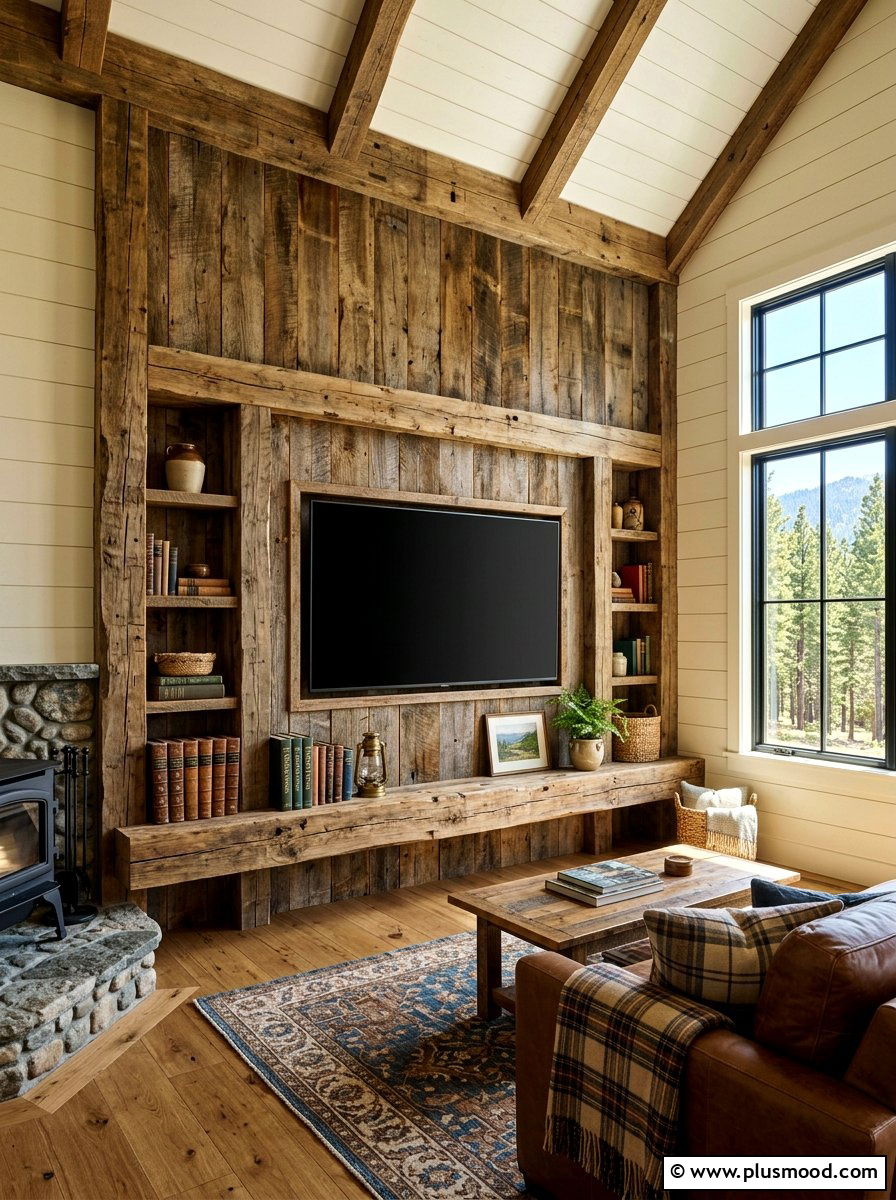 Rustic wood beam tv wall - 25 summer TV wall decor ideas