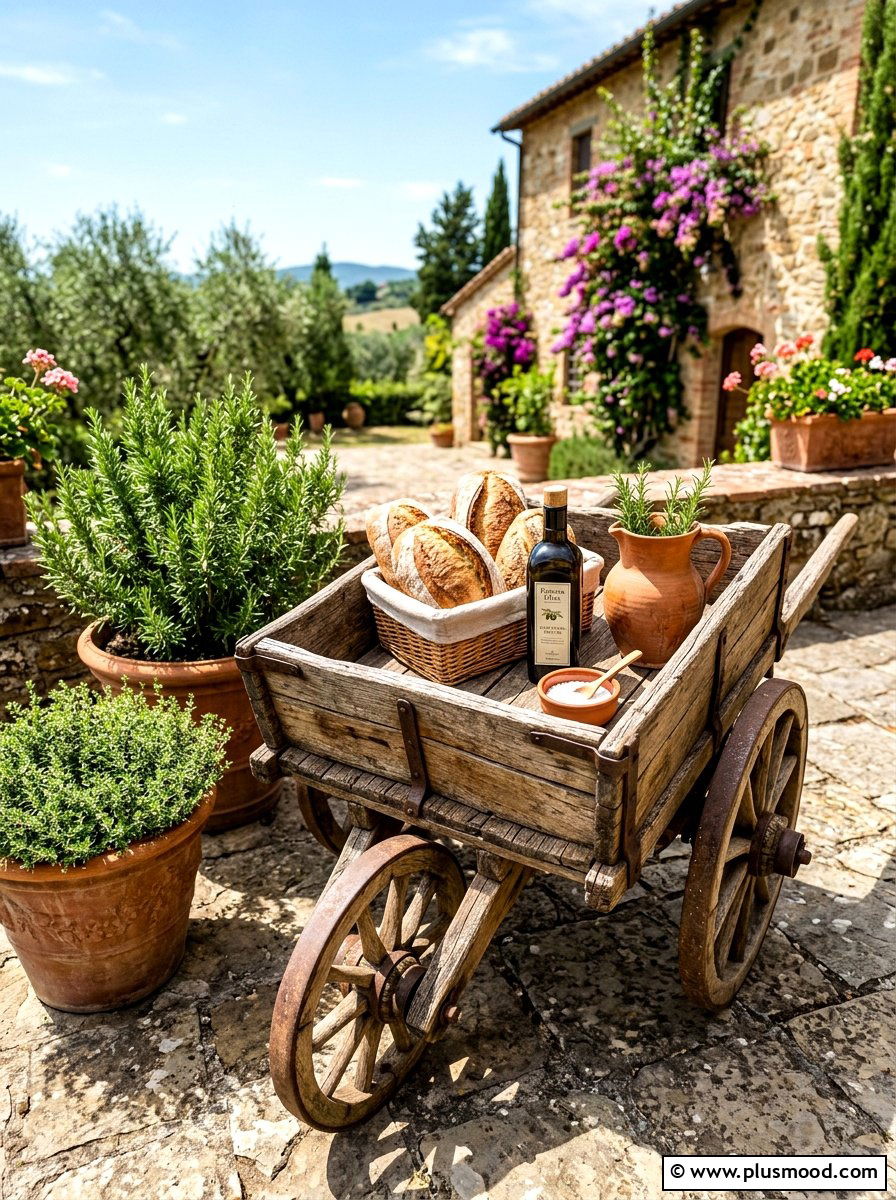 Rustic wood cart - 25 summer outdoor serving cart ideas