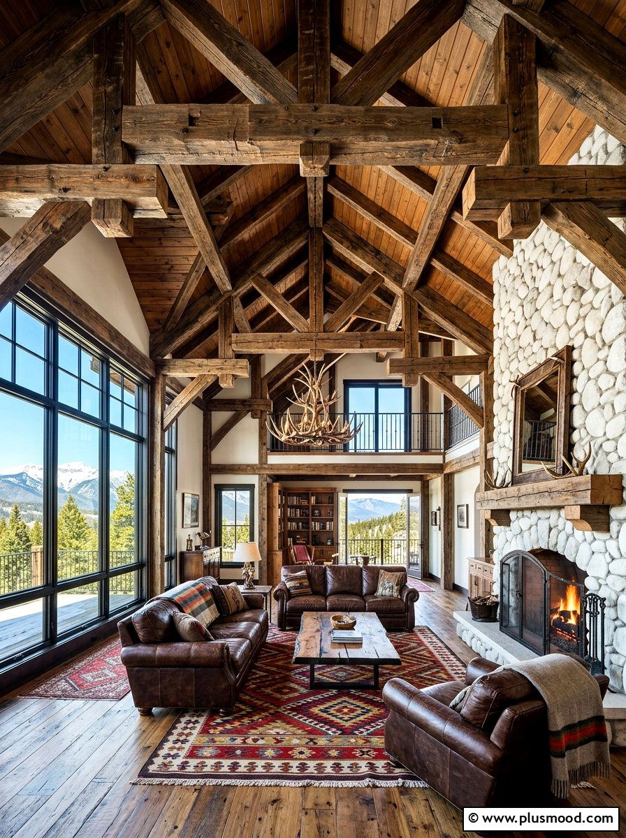 Rustic wood ceiling beams - 25 summer to fall living room decor ideas