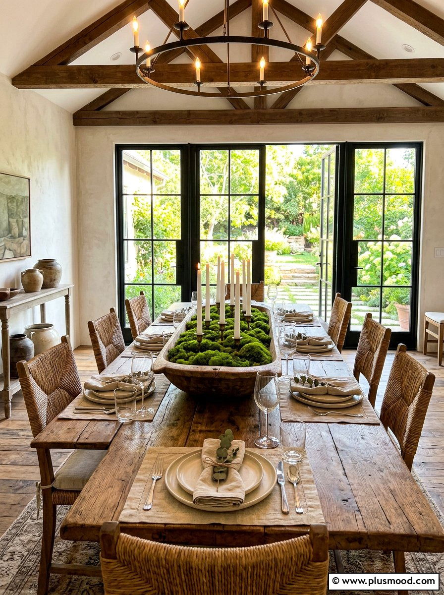 Rustic wood dining room centerpiece - 25 summer French country summer decor ideas