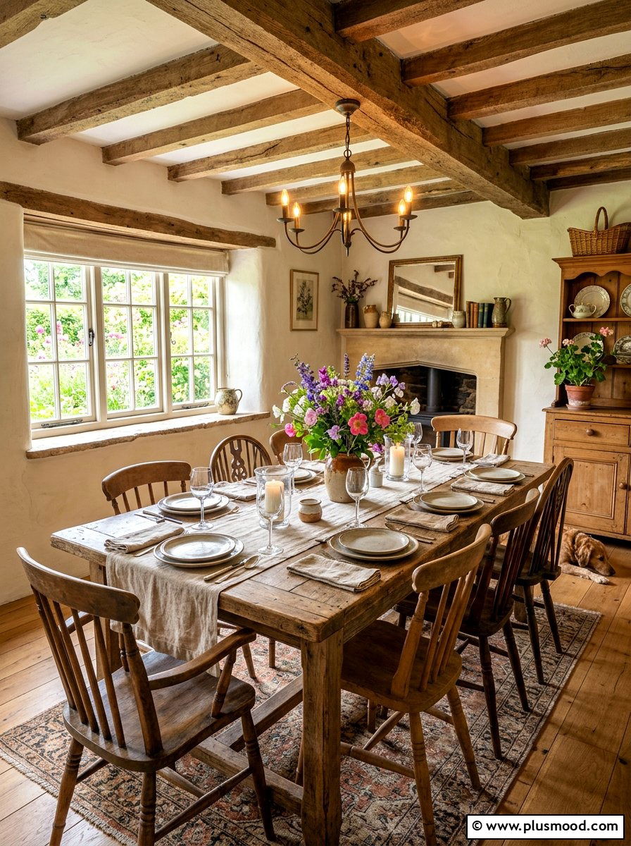 Rustic wood dining room - 25 summer English cottage summer decor ideas