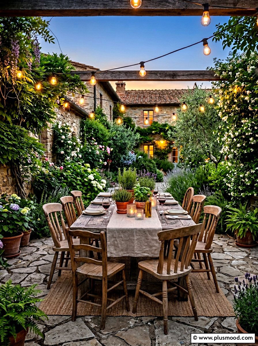 Rustic wood outdoor dining - 25 late summer farmhouse decor ideas