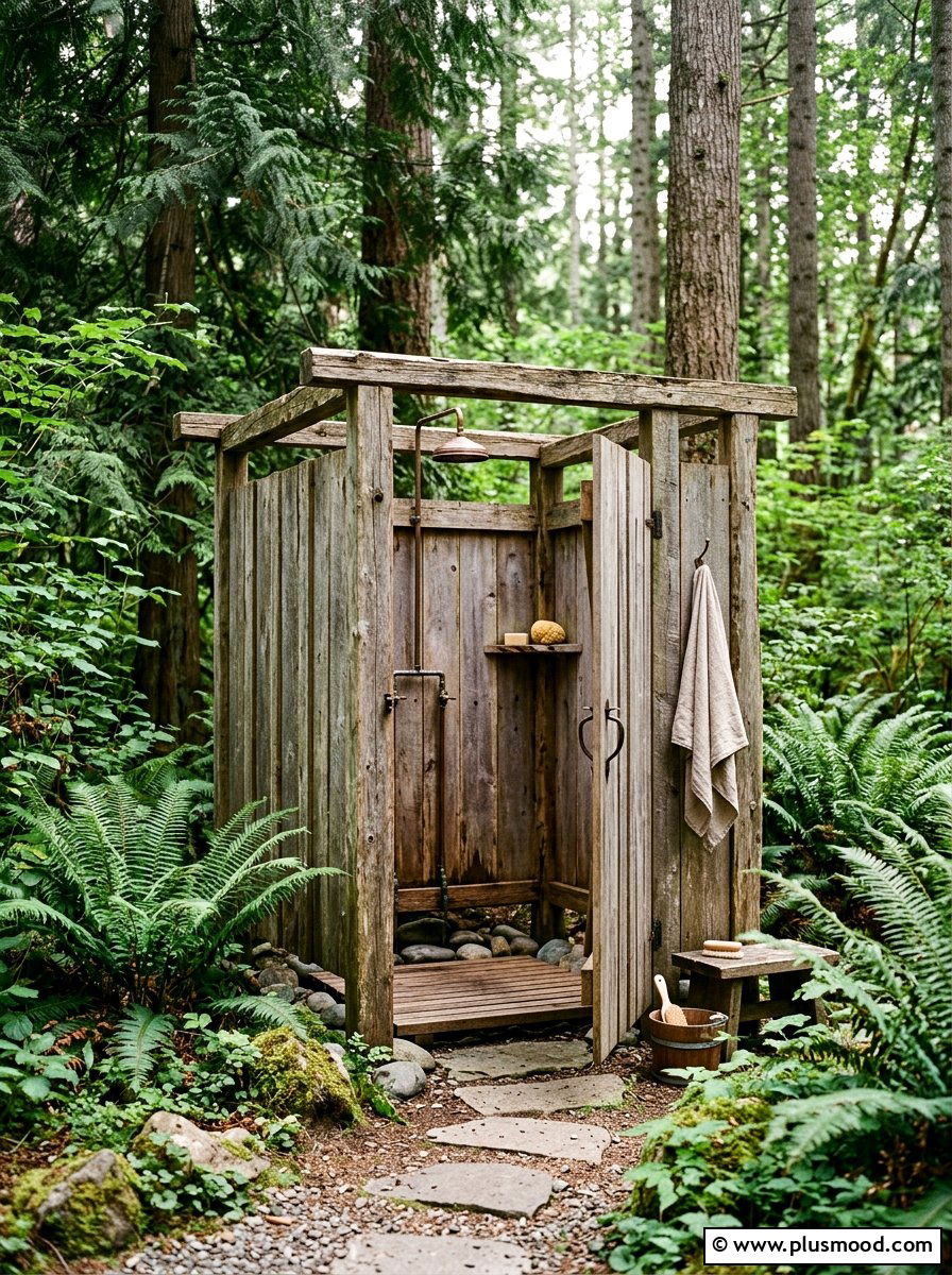 Rustic wood outdoor shower - 25 summer outdoor shower ideas