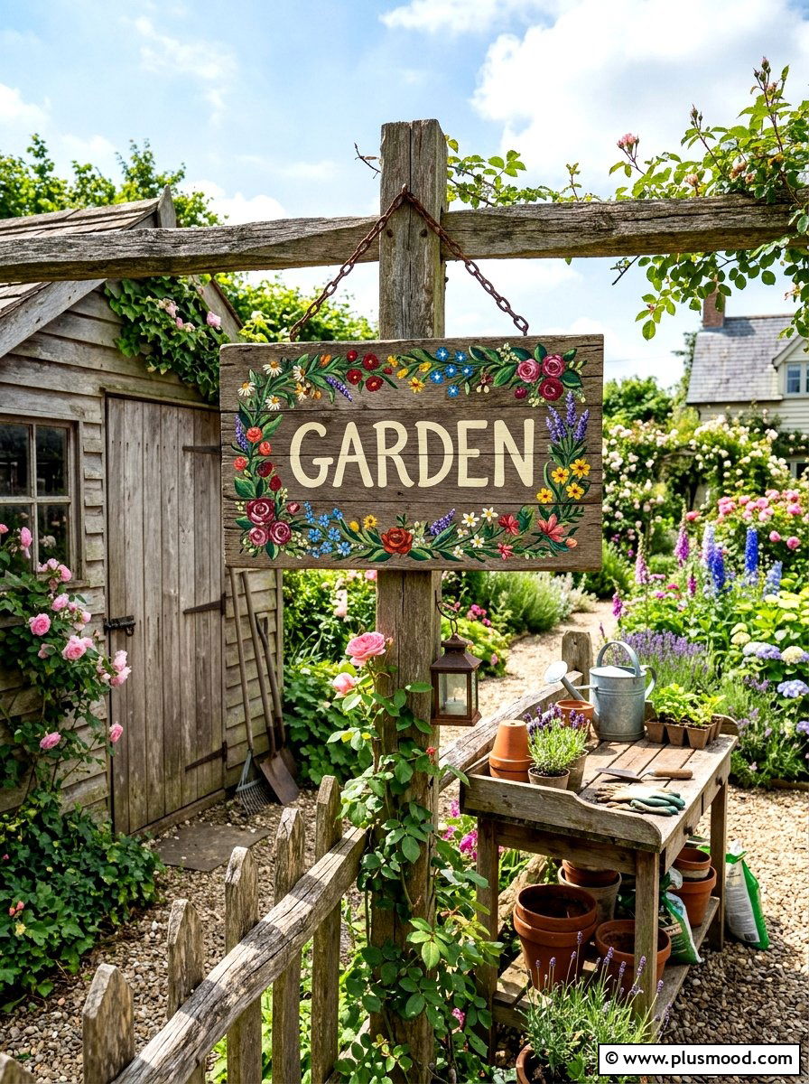 Rustic wood signs for fence - 25 summer backyard fence decor ideas